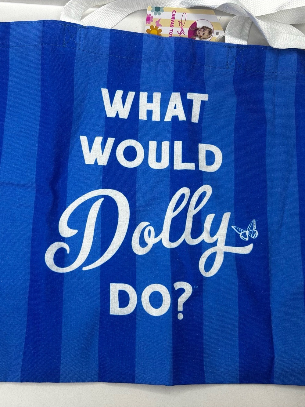 NWT Dolly Parton what would Dolly do Tote Bag Blue stripes